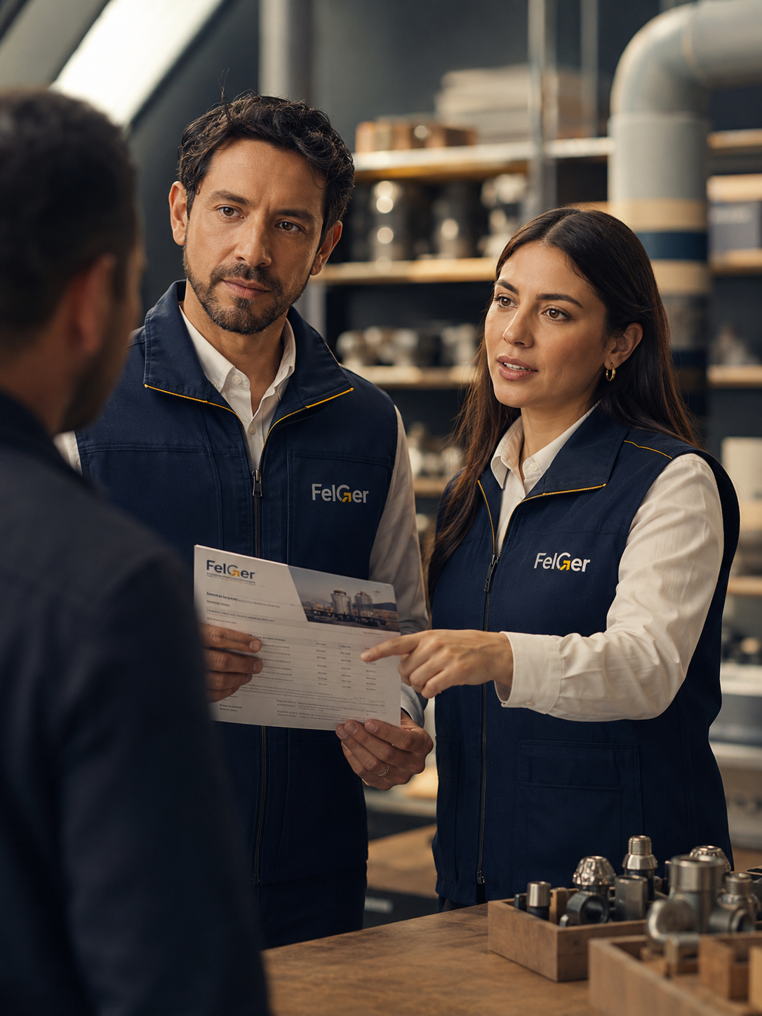 Equipo FELGER presentando una cotización a un cliente